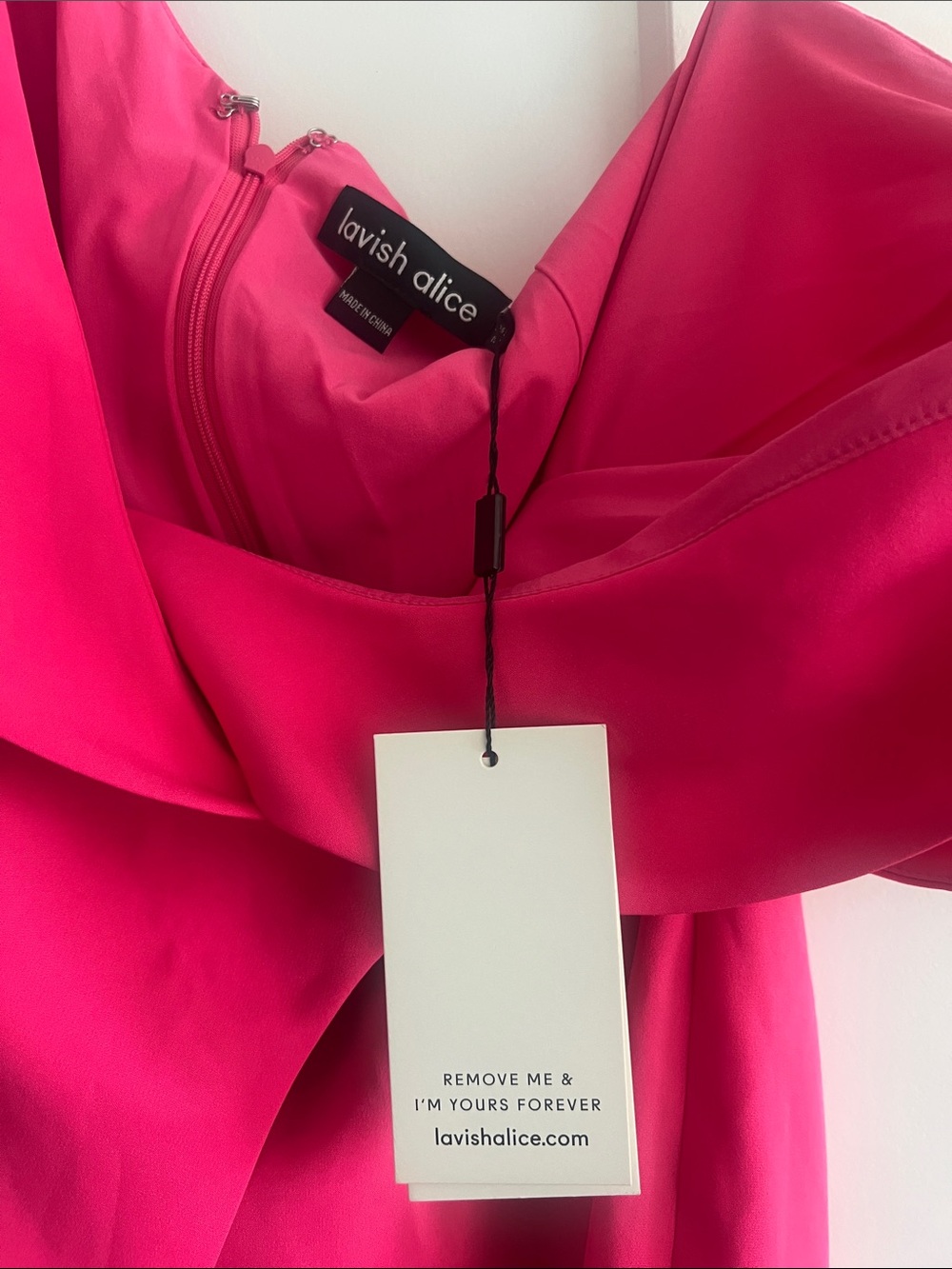 Lavish Alice Hot Pink One-Shoulder Draped Midi Dress with Belt - Picture 5 of 6